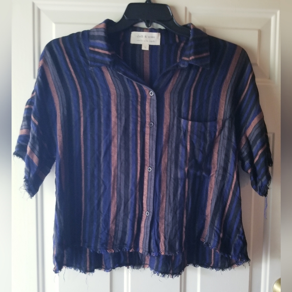 Cloth & Stone Striped Cropped Blouse - Large